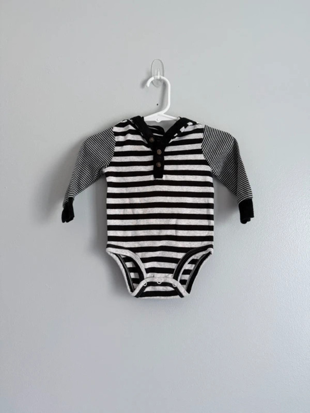 Carter’s Black Gray Striped Hooded Bodysuit 6M